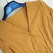 economico Abiti boho-Per donna Abito Midi Abito in cotone e lino Abito Boho Classico Moderno All&#039;aperto Vacanza Quotidiano Vestibilità regolare Semplice Manica Lunga Scollo a V Giallo Estate