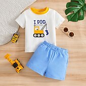 cheap Sets-Boys 3D Car T-shirt &amp; Shorts Short Sleeve Summer Daily Casual Toddler 1-5 Years Crew Neck Outdoor Vacation Loose Fit
