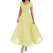 preiswerte Bodenlänge-A-Linie Brautmutterkleid Elegant V Ausschnitt Bodenlang Polyester Kurzarm mit Einfarbig 2025