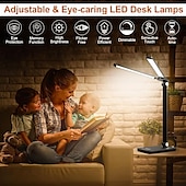 preiswerte Schreibtischlampen-LED-Schreibtischlampe mit Doppelkopf, dimmbare Touch-Steuerung und 5 Beleuchtungsmodi, zwei Schwenkarme, USB-Ladeanschlüsse, augenschonende Tischlampen für Klavier, Notenständer, Nägel, Zuhause &amp; Büro