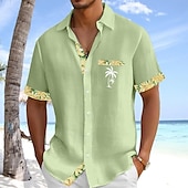 voordelige Vakantie-Voor heren Overhemd Linnen overhemd Zomer overhemd Strand hemd Overhemd met knopen Kokosnootboom Feestdagen Alledaagse kleding Wit Blozend Roze Hemelsblauw Groen Korte mouw Strijkijzer Zomer Kleding