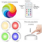 abordables 123496-Veilleuse LED avec télécommande, alimentée par batterie, 12 couleurs RVB, intensité variable, magnétique, pour placard de chambre, sous le comptoir, sous l&#039;armoire, 6 pièces