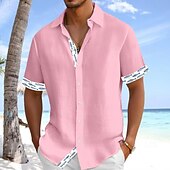 economico Vacanza-Per uomo Camicia di lino Camicia Estiva Abbigliamento da spiaggia Camicia hawaiana estiva Camicia con Bottoni Pesce Vacanza Ferie Bianco Rosa Blu Verde Manica Corta Collo ripiegato Estate Primavera