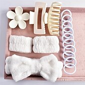 baratos Acessórios de penteados-Conjunto de 16 faixas de cabeça para cuidados com a pele, conjunto de faixas de cabeça para lavagem facial, spa e maquiagem, incluindo 1 faixa de cabelo, pulseira, 3 grampos de cabelo e 10 elásticos