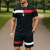 cheap Men&#039;s Tee Sets-Men&#039;s T-shirt Suits 2 Pieces Outfits Tee &amp; Shorts Short Sleeve Crew Neck Summer Color Block Fashion Casual 2 Piece Vacation Daily Wear Going out Black White Pink Top Tee for Men