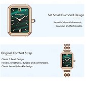 baratos Relógios Quartz-Relógio de quartzo feminino de luxo com mostrador quadrado – pulseira de aço inoxidável à prova d&#039;água, detalhes em diamante, estilo retrô elegante