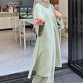 abordables Ensembles chemisiers pour femmes-Femmes Mode Formel Jupe Ensembles manche longue Col ras du cou Uni Tenue quotidienne Date Vert Été Coupe régulière