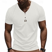 cheap Casual Henley Tee-Men&#039;s T Shirt Henley Shirt Tee Short Sleeve Shirt Short Sleeve V Neck Summer Plain Fashion Designer Basic Jacquard Vacation Street Going out Black White Khaki Top Tee for Men
