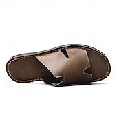 economico Infradito da Vacanza-sandali da uomo in similpelle marrone con punta aperta – comode scarpe estive slip-on per la spiaggia, la piscina o il relax casual