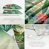 baratos 100% algodão-Cobertor de Edredom de Plantas Tropicais 100% Algodão Conjunto de Cama Tamanho Casal Cobertura de Colchão Macia Confortável e Leve com 2 Fronhas para Todas as Estações