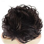baratos Perucas Históricas-Peruca de cabelo sintético comprimento dos ombros dos anos 1970 para mulheres, peruca marrom misturada e ondulada com franja, peruca de substituição de cabelo castanho chocolate grosso e saltitante,