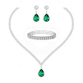 economico Parure di gioielli-Set di gioielli da sposa, 1 set di orecchini con strass e zirconi, collana e braccialetti, elegante set di gioielli artistici alla moda da donna per matrimoni, feste e abiti da sera.