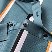 preiswerte Herren Elite Polo-Herren Poloshirt aus Seide, Baumwolle und Lyocell, formelle Arbeit, Turndown, kurze Ärmel, Basic, formal, gestreift, Streifendruck, Sommer, normale Passform, schwarz-grün