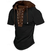 cheap Men&#039;s Casual T-shirts-Men&#039;s T Shirt Tee Short Sleeve Shirt Tee Top Short Sleeve Hooded Summer Plain Fashion Designer Basic Lace up Vacation Street Going out Apricot Black Top Tee for Men