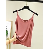 cheap Plain Tank Top-Women&#039;s Camisole Tank Top Solid Color Daily Sleeveless Crew Neck Regular Tops Daily Backless Light Blue Iron Gray Denim Blue Matcha green Black Summer