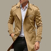 cheap Men&#039;s Trench Coat-Men&#039;s Transition Jacket Trench Coat Outdoor All Seasons Windbreaker Outerwear Clothing Apparel Streetwear Plain Front Pocket Lapel Single Breasted