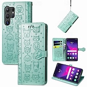 Недорогие Чехлы для Samsung-телефон Кейс для Назначение SSamsung Galaxy S24 S23 S22 S21 Ultra Plus S24 ФЭ А55 А35 А25 А15 5Г S25 Ультра Кошелек для карт Откидная крышка с ремешком на запястье Защита от удара Кот С собакой