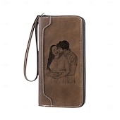 economico Per uomo-Portafoglio in pelle personalizzato con foto incisa, regalo perfetto per papà, testo personalizzato, festa del papà, compleanno, anniversario, regalo di Natale per lui, portafoglio in pelle personalizzato per uomo