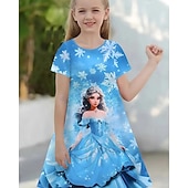 halpa 3D sarjakuva lipasto-Tyttöjen 3D Piirretty Lumihiutale Mekko Lyhythihainen Kesä Kevät Loma Päivittäin Pyhäpäivä Prinsessa Kaunis Makea Lapset 4-12 vuotta Rento mekko Polvipituinen Normaali