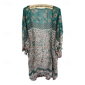 abordables Caftans-Femmes Maillots de Bain Vêtement couvrant Maillot de bain Tropical Tenues de plage Fleur Col en V manche longue Maillots de bain