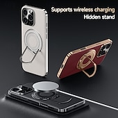 cheap iPhone Cases-Magnetic Leather Phone Case for iPhone 16/15/14/13 Pro Max – Shockproof Back Cover with Ring Kickstand, Wireless Charging Support