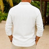 preiswerte Urlaub-Herren Hemd Leinenhemd Guayabera Hemd Sommerhemd Strandhemd Knopfhemd Einfach Urlaub Lässig Weiß Langarm Kragen Sommer Frühling &amp; Sommer Bekleidung Tasche