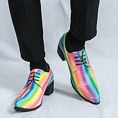 abordables Zapatos Oxford-Zapatos oxford con cordones arcoíris para hombre: diseño metálico vibrante para cócteles y galas nocturnas.