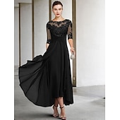 voordelige Vloerlengte-A-Line Moeder van de Bruid Jurk Bruiloft Gast Elegante Plus Size Hoge Lage V Hals Asymmetrische Enkel Lengte Chiffon Kant Halve Mouw Met Beading Applicaties 2025 gratis maatwerk