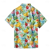 halpa Ruoka &amp; Juomat-Miesten Hedelmä Ananas Banaani Havaiji paita Button Up paita Havaijilaispaita Lyhythihainen Havaijilainen Loma Pyhäpäivä Ranta-asut Kesä Kevät Sänkyjen avaus 3D-tulostus kauluspaidat Sininen