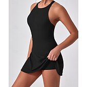 cheap Women's Tennis Dress-Women's Solid Colored Tennis Dress with Built in Shorts and Bra Sports Dress Sleeveless Cut Out Breathable Tennis Golf Pickleball Round Neck Dress Black Dark Navy Brown Tennis Clothing