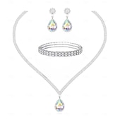 economico Parure di gioielli-Set di gioielli da sposa, 1 set di orecchini con strass e zirconi, collana e braccialetti, elegante set di gioielli artistici alla moda da donna per matrimoni, feste e abiti da sera.