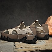 billiga Avslappnade sandaler-Herrsandaler Bruna Mesh-utomhussandaler med justerbara remmar och vadderad sula för vandring, strand och sommaräventyr