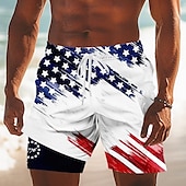 お買い得  独立記念日ボトムス-アメリカ独立記念日 男性用 米国旗 愛国 7月4日 裏地付きショートパンツ 2 in 1 スイムショーツ スイムトランク ミディアムウエスト 祝日 サイドポケット コンプレッションライナー付き 伸縮性のあるドローストリングウエスト デザイナー 衣類