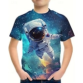 halpa Poikien 3D-näkö ja geometria-Poikien 3D Astronautti T-paita Lyhythihainen Kesä Kevät Muoti Perus Lapset 4-12 vuotta Tiukka pyöreä kaula-aukko ulko- Kausaliteetti Päivittäin Normaali