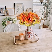 billiga Konstgjorda växter och blommor-6 buntar konstgjorda höstblommor solrosor konstgjorda blommor bukett dahlia höstblomsterarrangemang för dekoration solros bordsdekorationer för hemmet kök thanksgiving