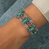 abordables Bracelets et bracelets rigides-Bracelet Femmes Rétro Fleur Bohème Bracelet Bijoux Rouge Vert Ovale pour Quotidien Fête