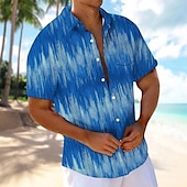 cheap Geometric Pattern-Men&#039;s Geometric Gradient Line Shirt Summer Shirt Button Up Shirt Short Sleeve Fashion Casual Outdoor Vacation Dailywear Summer Spring Turndown 3D Print Collared Shirts Front One Pocket Blue