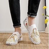 levne Pánské nazouváky a mokasíny-Pánské bílé espadrilky nazouvací boty s uměleckou výšivkou - stylová obuv s jedinečným tygřím designem