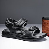 cheap Outdoor Sandals-Men&#039;s Brown Faux Leather and Mesh Sport Sandals with Dual Buckle Straps – Durable Outdoor Sandals for Hiking, Beach or Vacation Wear