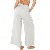 billige Shorts i bomullslin-Dame Linbukser i bomull Frekk Bukser Mote Gatemote Full lengde Naturlig عادي Lomme Elastisk midje comfy Utendørs Bekvem utendørs Ferie Aprikos Grå Svart Hvit Sommer Normal