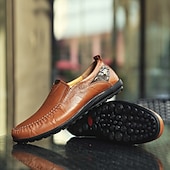 tanie Buty casual slip-on-męskie, brązowe, swobodne mokasyny z cholewką z miękkiej skóry ekologicznej, ręcznie szytymi detalami i wytrzymałą gumową podeszwą – idealne do codziennego noszenia i aktywności na świeżym powietrzu