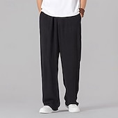 economico Classico-Per uomo Pantaloni di Lino Pantaloni Pantaloni Estivi Pantaloni da Spiaggia Tasca Coulisse Elastico in vita Semplice Comodità Traspirante Vacanza Quotidiano Ferie Hawaiano Boho Nero Bianco
