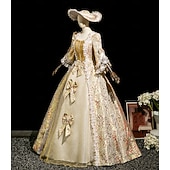 economico Vestiti-Vintage Rococò Rinascimento Maxi Vestito Normale A sbuffo Principessa Sposa Pieghettato Con Volant Principessa Girocollo Costume Per donna Halloween Carnevale Mascherata Performance Feste Halloween