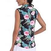 economico Camicia Donna-Per donna Floreale Maglia da tennis Senza Maniche Stampato UPF50+ Asciugatura Rapida Tennis Golf Badminton Collo con zip Maglietta Top Rosa Verde Abbigliamento da tennis