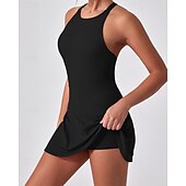 economico Abbigliamento Tennis da donna-Per donna Tinta unita Abito da tennis con pantaloncini e reggiseno incorporati Abito sportivo Senza Maniche Arricciato Traspirante Tennis Pickleball Il giro Vestito Nero Blu marino scuro Marrone