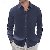 economico Classico-Per uomo Camicia Camicia di lino Camicia casual Camicia con Bottoni Camicia di cotone Semplice Vacanza Camicia hawaiana Bianco Blu marino Azzurro cielo Cachi Manica Lunga Bavero Primavera Autunno