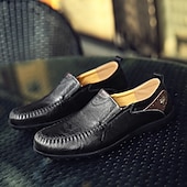 tanie Buty casual slip-on-męskie, brązowe, swobodne mokasyny z cholewką z miękkiej skóry ekologicznej, ręcznie szytymi detalami i wytrzymałą gumową podeszwą – idealne do codziennego noszenia i aktywności na świeżym powietrzu