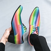 abordables Zapatos Oxford-Zapatos oxford con cordones arcoíris para hombre: diseño metálico vibrante para cócteles y galas nocturnas.