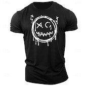 billiga Mäns grafiska t -shirt-Herr Tecknat Grafiska tryck Rolig Le ansikte T-shirt Grafiska utslagsplatser Bomull Kortärmad Grafisk Skjorta Heather Grey Svart Vit Bekväm t-shirt Utomhus Gata Modedesignerkläder