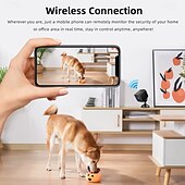 abordables Cámaras de red IP de interiores-Mini cámara de seguridad WiFi para interiores: cámara de vigilancia HD con visión nocturna y gran angular para el hogar, monitor de mascotas y bebés.